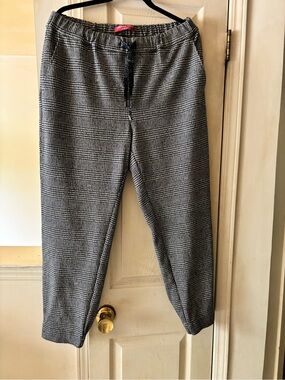 Marina Rinaldi Black and White Glen Plaid Drawstring Trousers